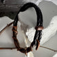 Braided leather bracelet with antique copper color wire wrap style cuff, brown or black leather option