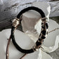 Braided leather bracelet with silver slider and magnet closure / wrap leather bracelet