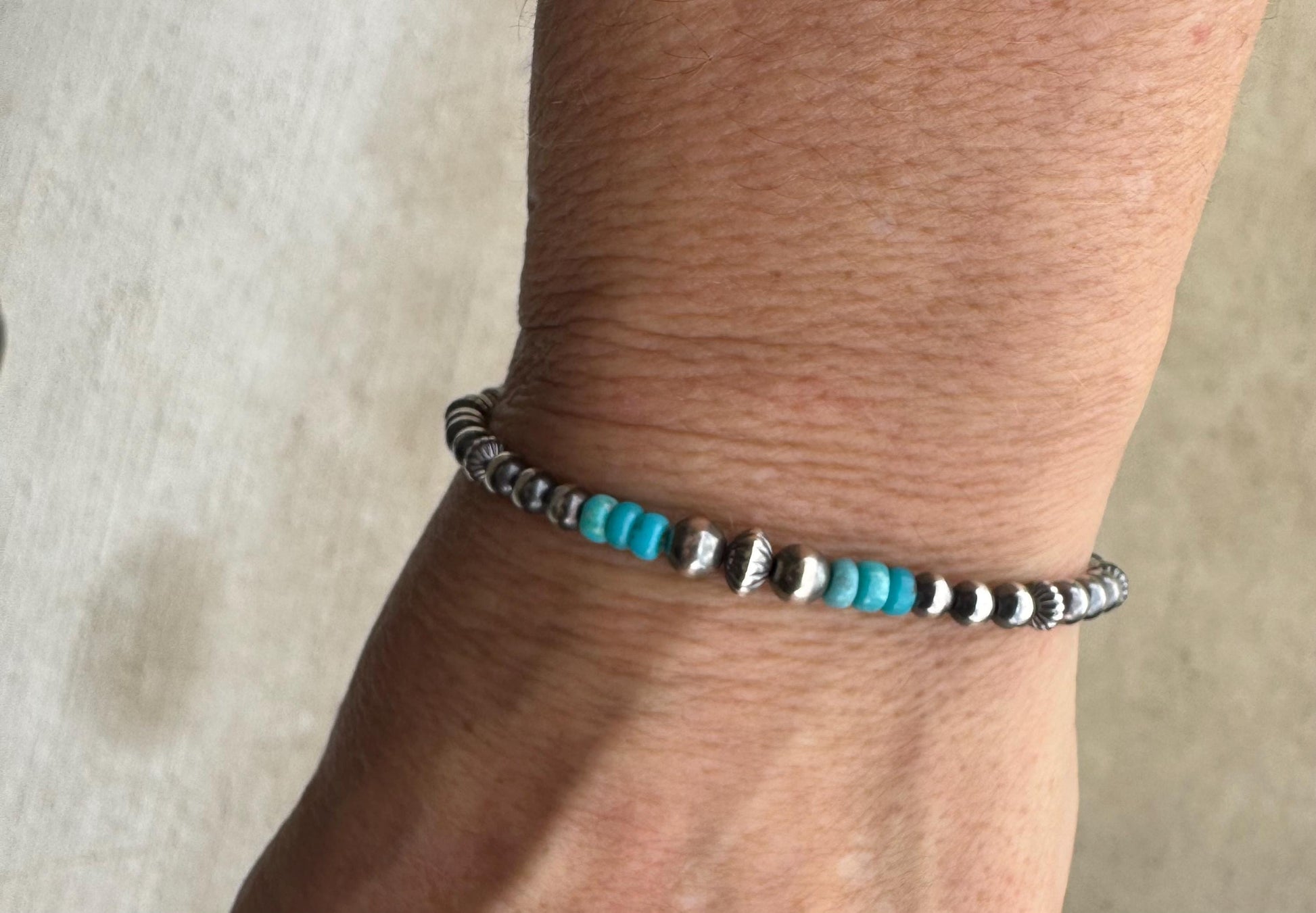 Navajo Pearls with Arizona Blue Turquoise Bracelet / Genuine Turquoise sterling silver bracelet / gemstone bracelet