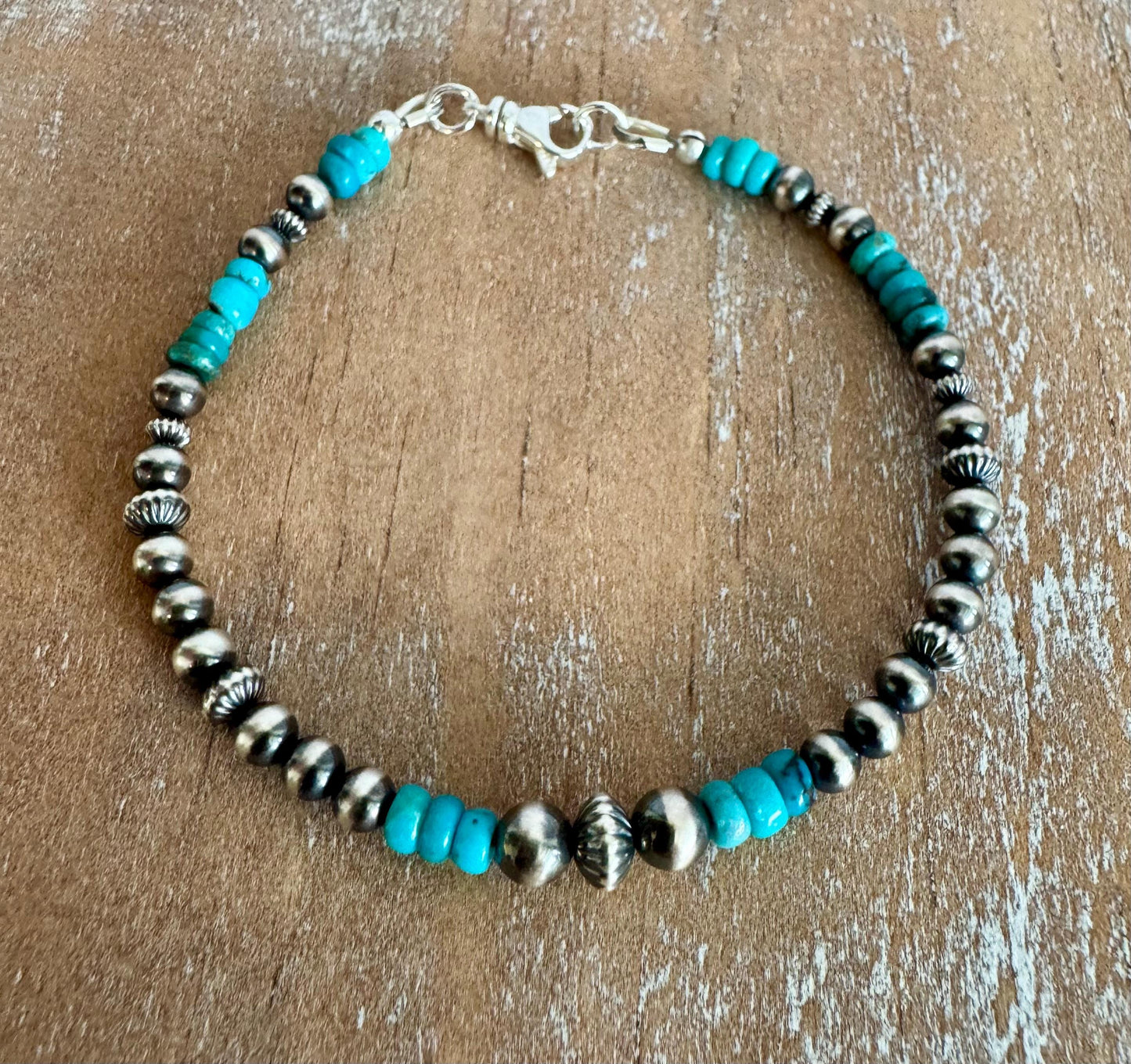 Navajo Pearls with Arizona Blue Turquoise Bracelet / Genuine Turquoise sterling silver bracelet / gemstone bracelet