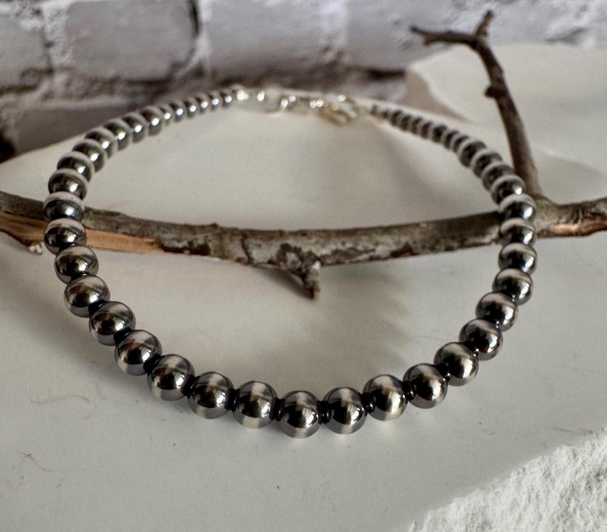 Sterling silver Navajo pearl bracelet / sterling silver beaded bracelet