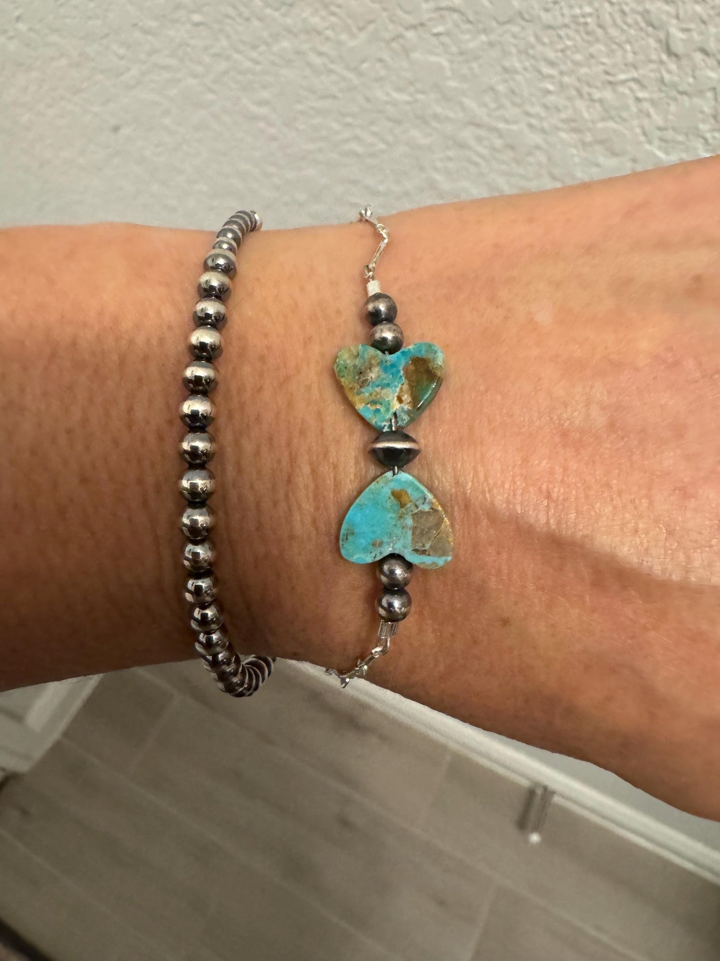 Navajo pearl and turquoise heart chain bracelet