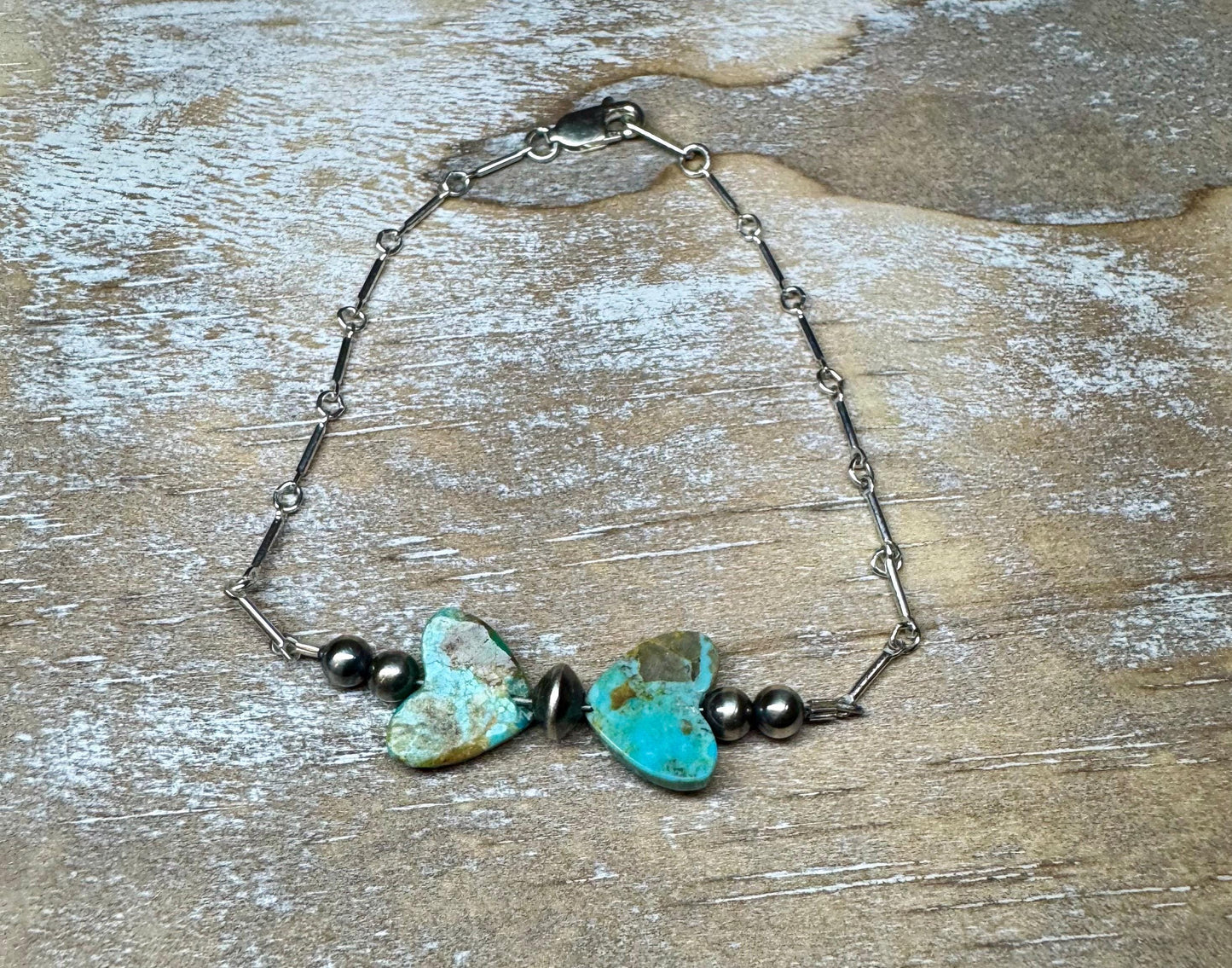 Navajo pearl and turquoise heart chain bracelet