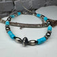 Turquoise Navajo pearl torpedo bracelet / beaded gemstone sterling silver bracelet