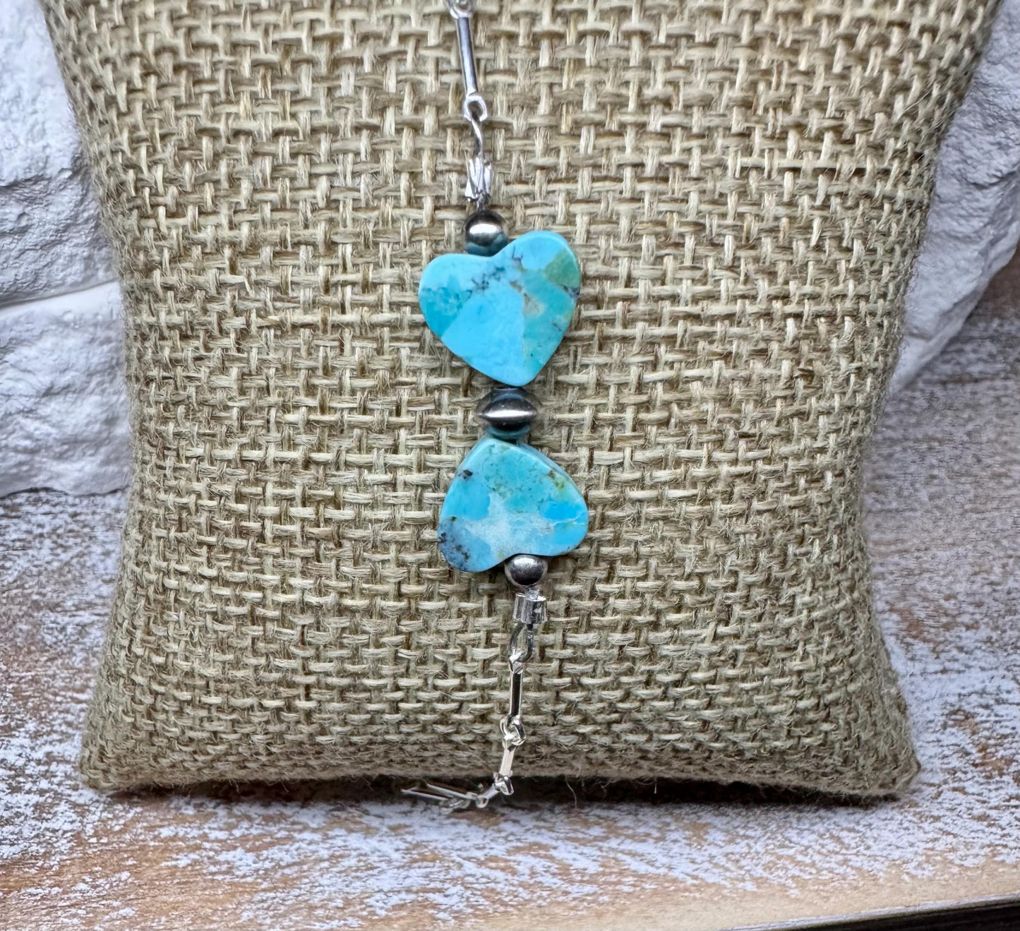 Turquoise heart and Navajo pearl ankle bracelet / ankle bracelet