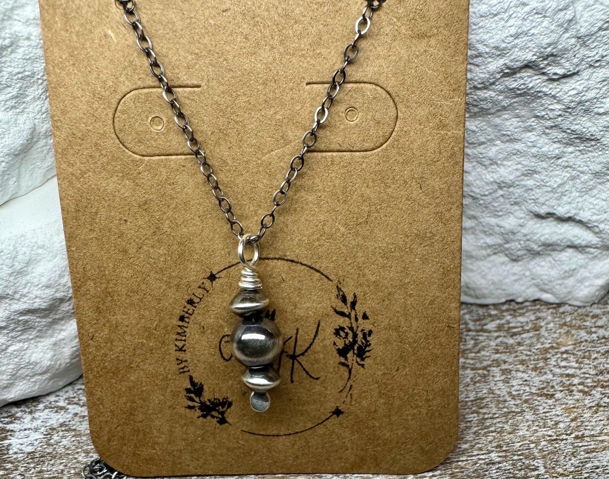 Navajo Pearls Pendant Necklace, Oxidized Sterling Silver Necklace, Cable Chain Pendant, Authentic Navajo Pearls, Navajo Pearl Necklace