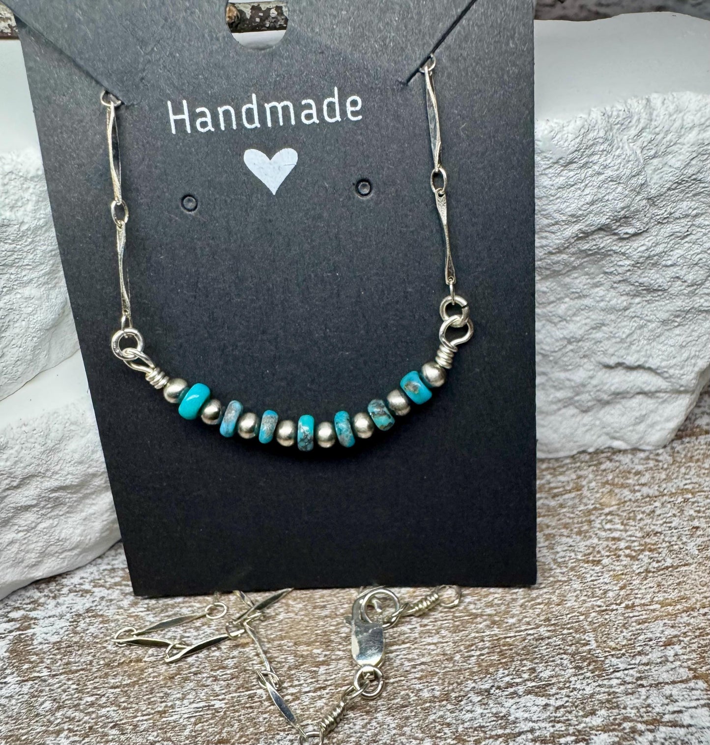 Sterling Silver Turquoise Navajo Pearl Bar Necklace, Bar Turquoise Necklace, Authentic Navajo Pearl Jewelry, Native American Jewelry Gift
