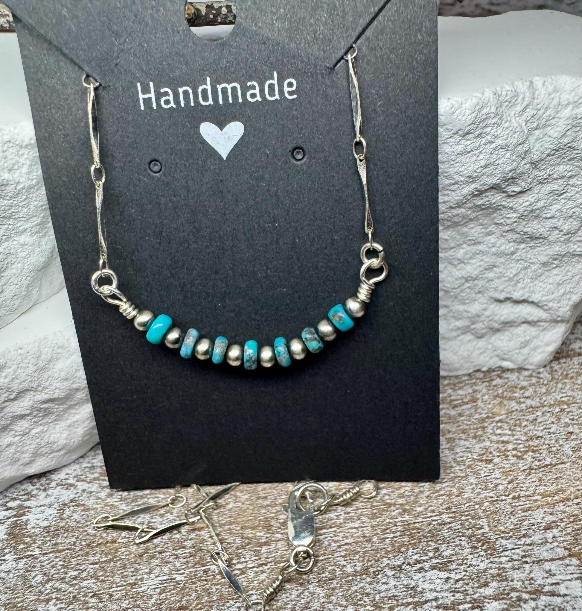 Sterling Silver Turquoise Navajo Pearl Bar Necklace, Bar Turquoise Necklace, Authentic Navajo Pearl Jewelry, Native American Jewelry Gift
