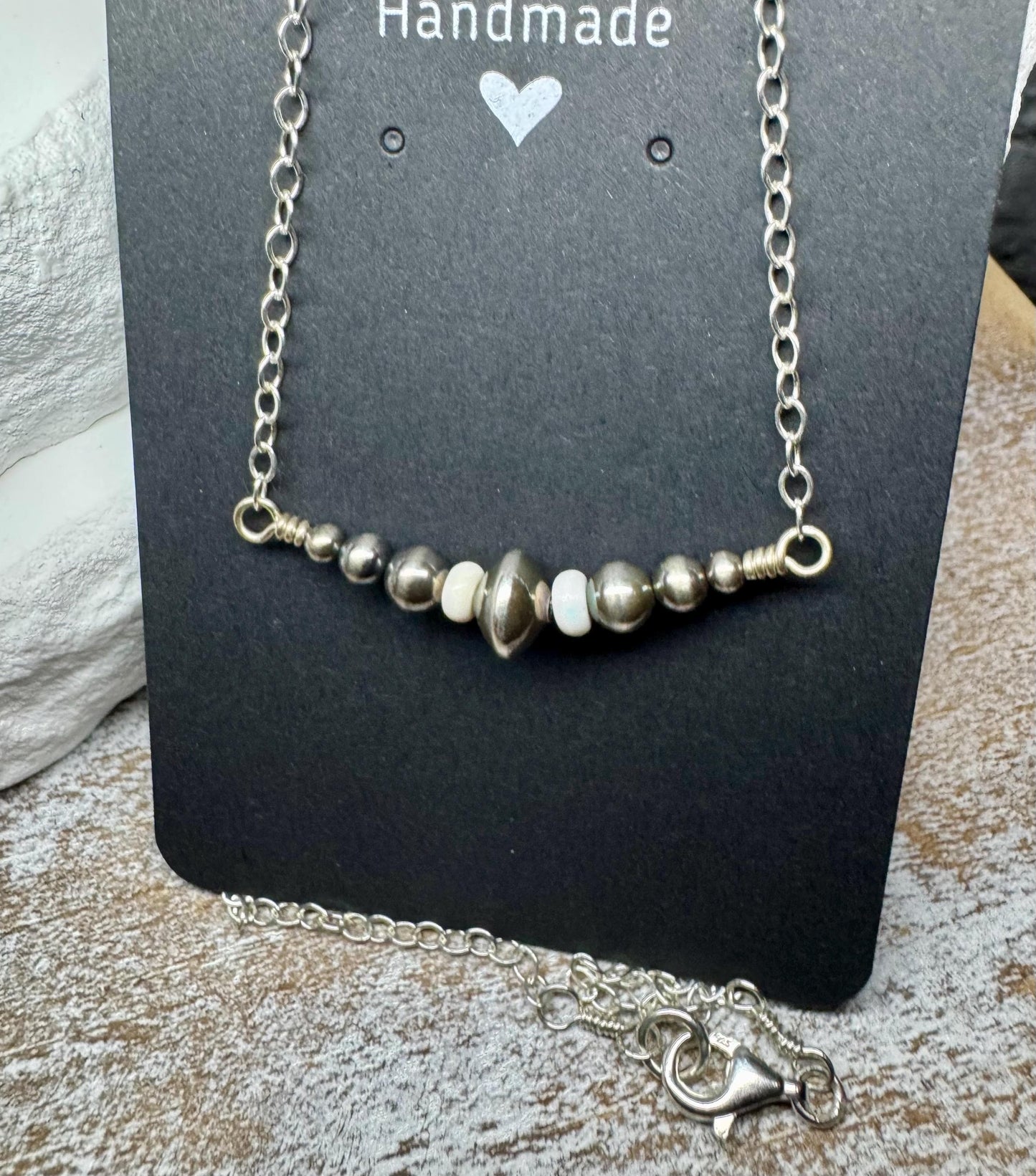 Navajo Pearl and White Turquoise Necklace, Sterling Cable Chain, Authentic Native Made Jewelry, Southwestern Style, Western necklace