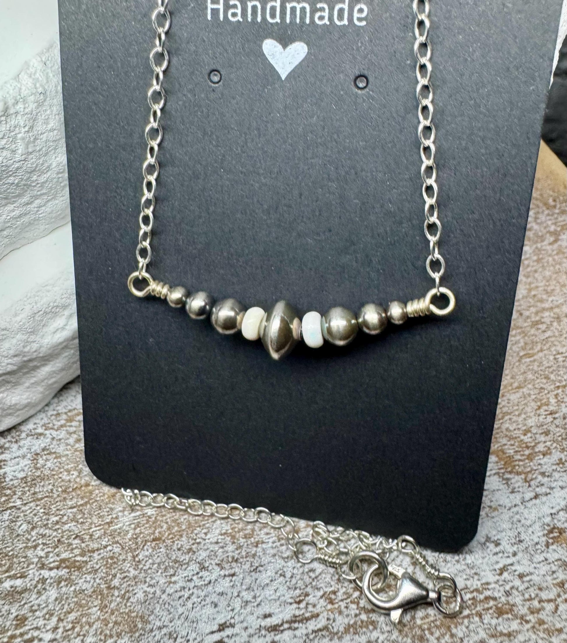 Navajo Pearl and White Turquoise Necklace, Sterling Cable Chain, Authentic Native Made Jewelry, Southwestern Style, Western necklace