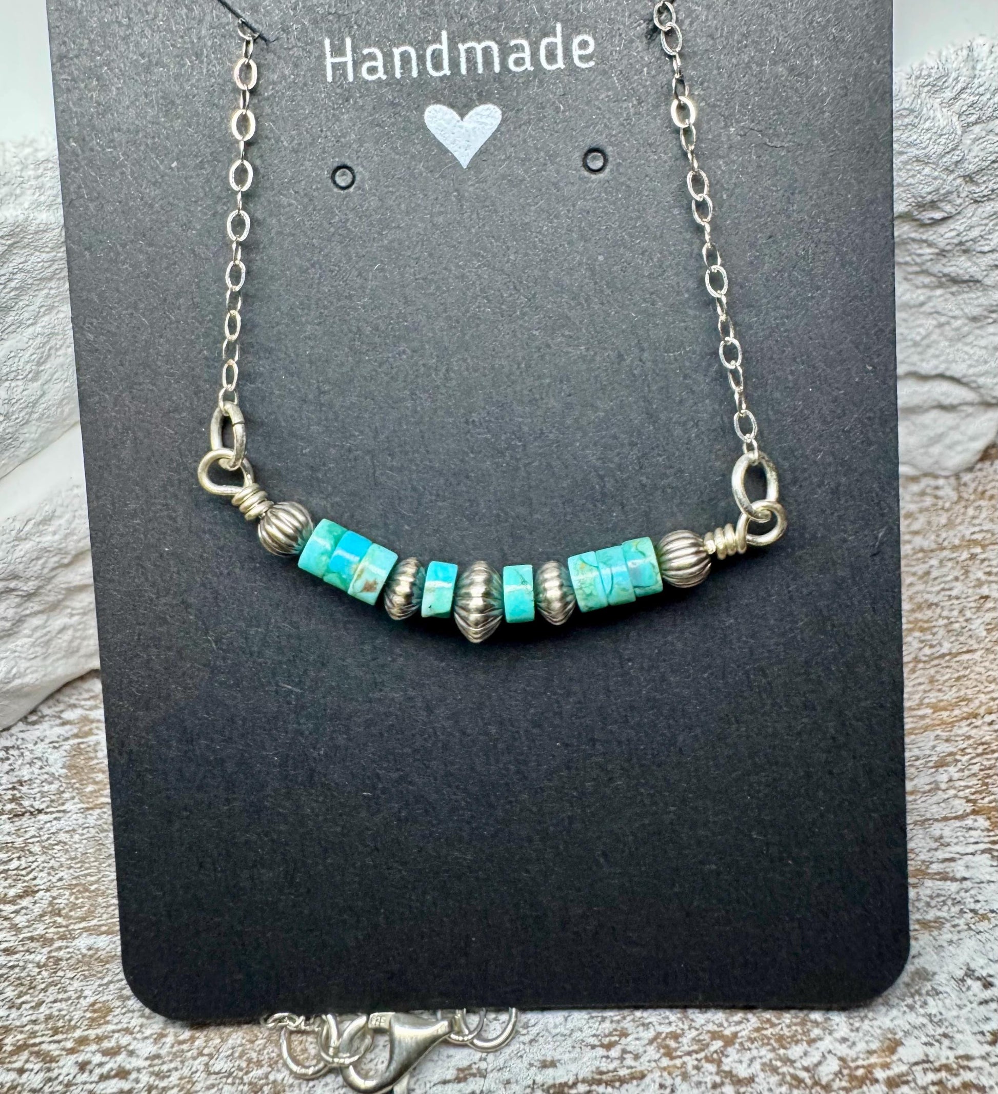 Navajo Pearl and Turquoise Bar Necklace, Sterling Silver Chain, Authentic Navajo Pearls and Turquoise, Turquoise Jewelry Gift