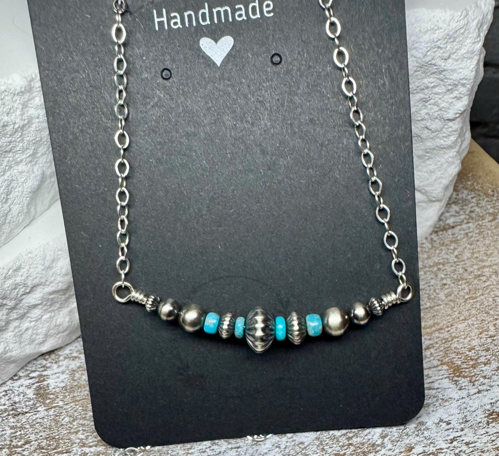 Navajo Pearl Turquoise Bar Necklace, Sterling Silver Chain, Bar Necklace, Authentic Navajo Pearls, Southwestern Jewelry, Western Jewelry