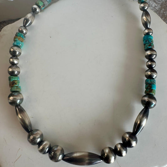 Turquoise and Navajo Pearl Necklace, Western Necklace, Sterling Silver Authentic Native Jewelry, Southwestern Necklace, Turquoise Jewelry
