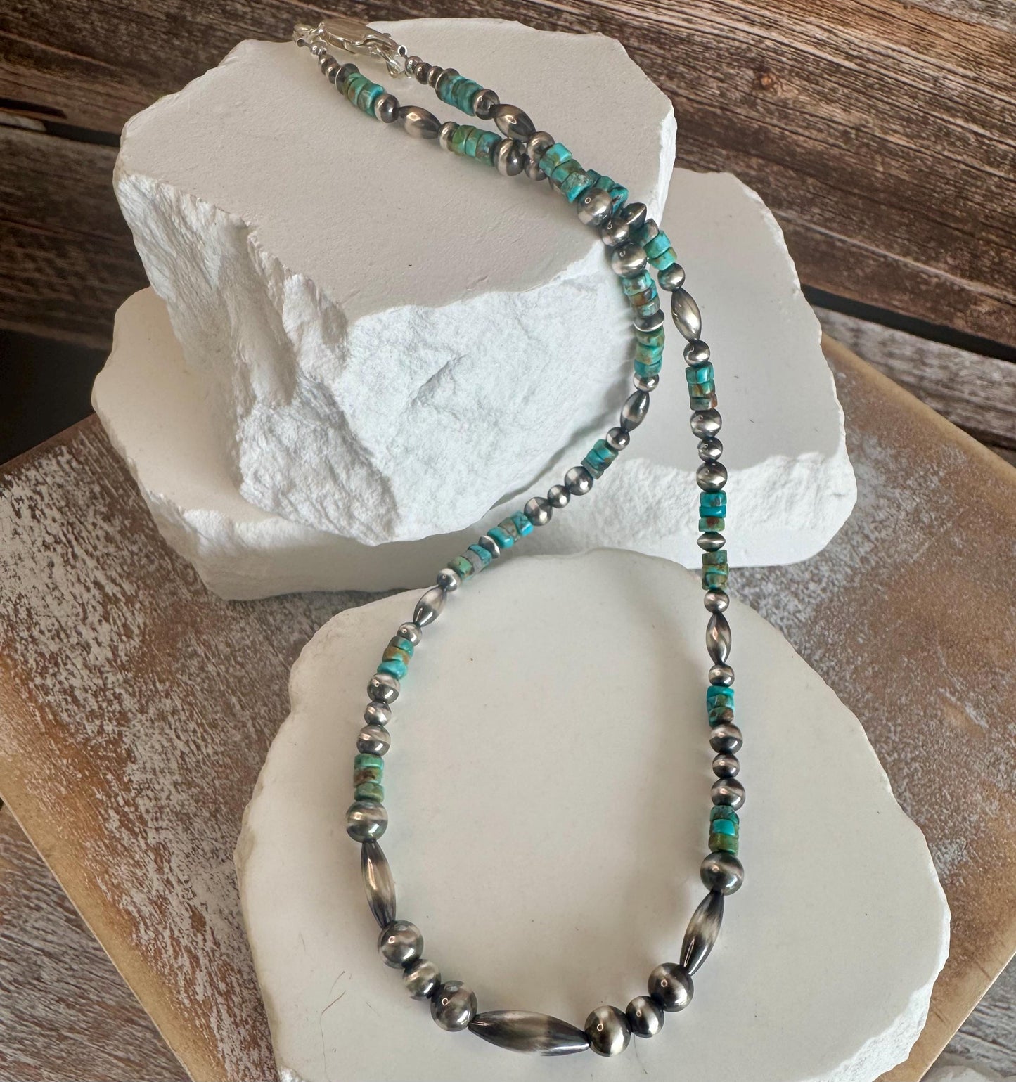 Turquoise and Navajo Pearl Necklace, Western Necklace, Sterling Silver Authentic Native Jewelry, Southwestern Necklace, Turquoise Jewelry