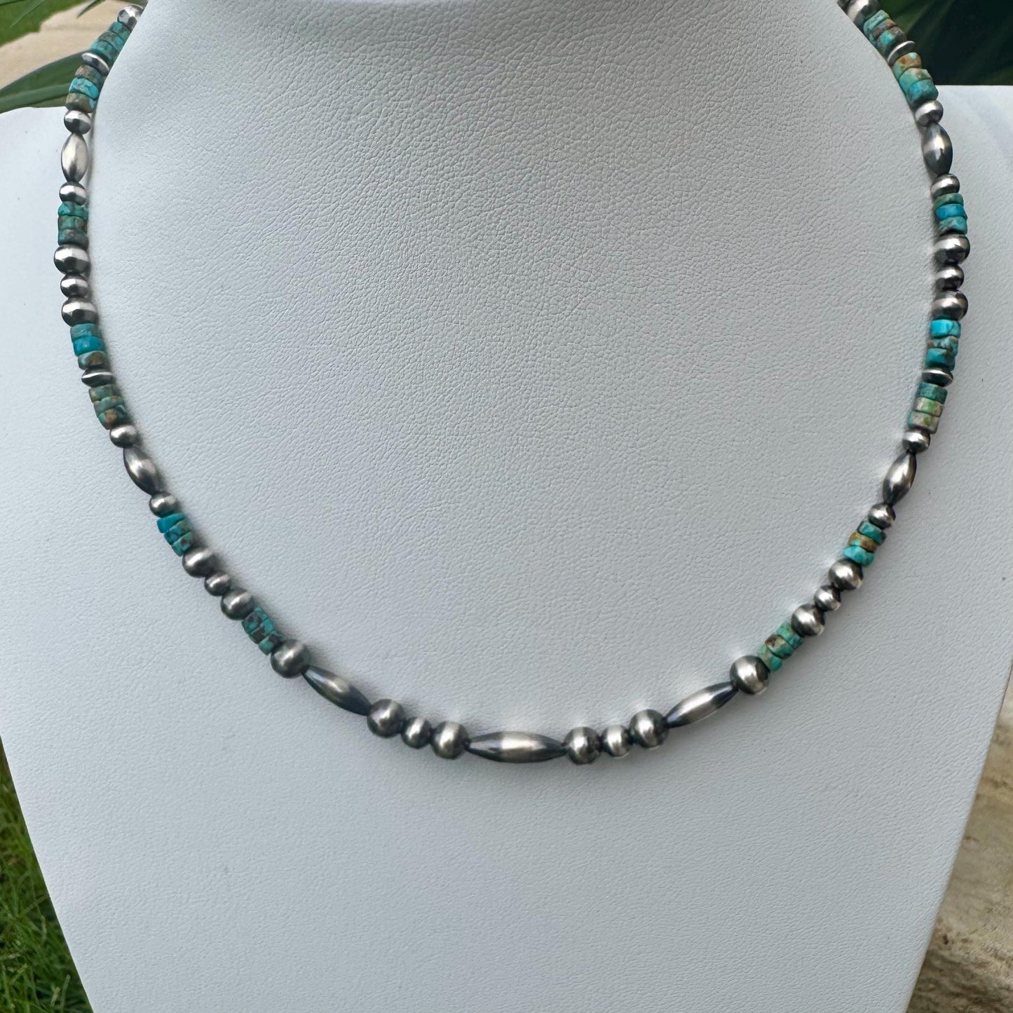 Turquoise and Navajo Pearl Necklace, Western Necklace, Sterling Silver Authentic Native Jewelry, Southwestern Necklace, Turquoise Jewelry