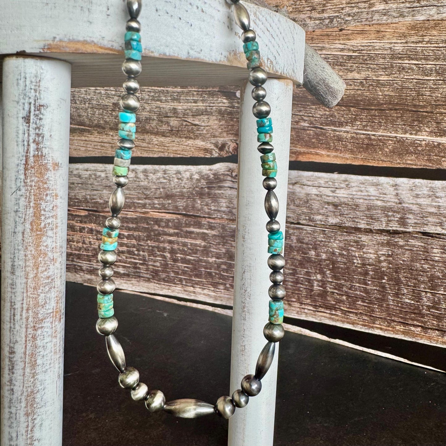 Turquoise and Navajo Pearl Necklace, Western Necklace, Sterling Silver Authentic Native Jewelry, Southwestern Necklace, Turquoise Jewelry