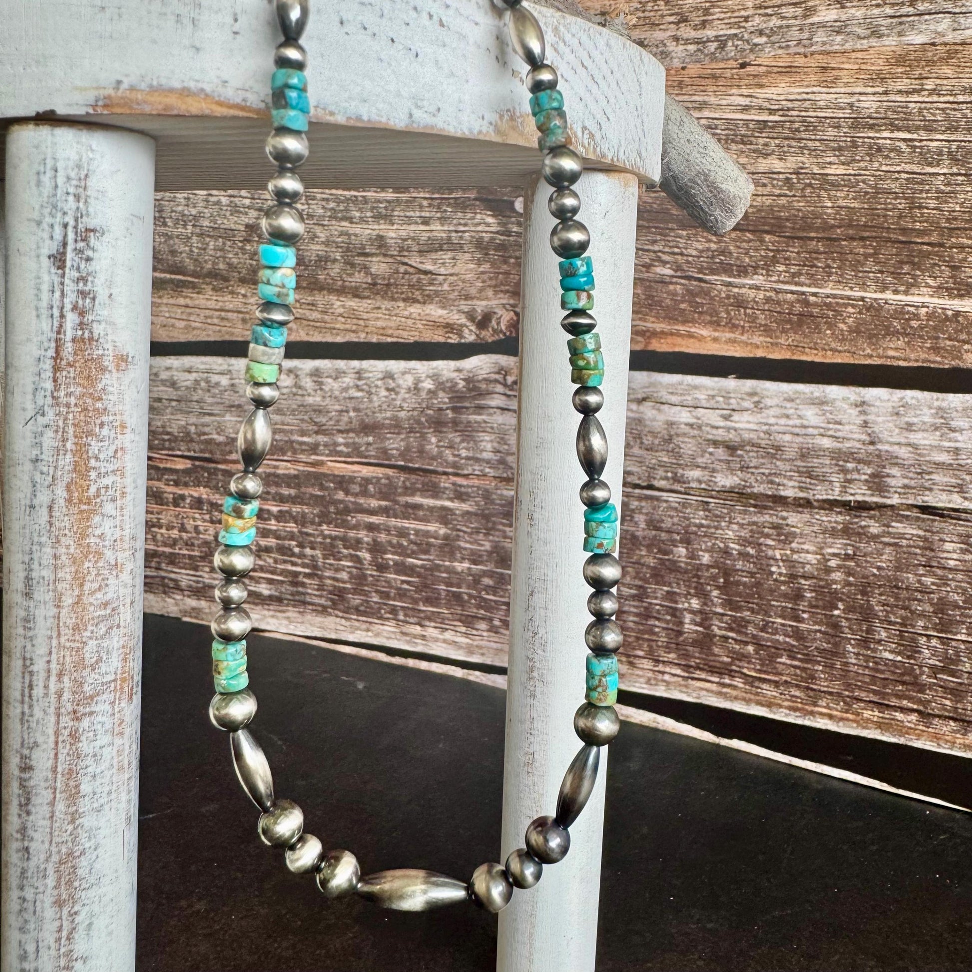 Turquoise and Navajo Pearl Necklace, Western Necklace, Sterling Silver Authentic Native Jewelry, Southwestern Necklace, Turquoise Jewelry