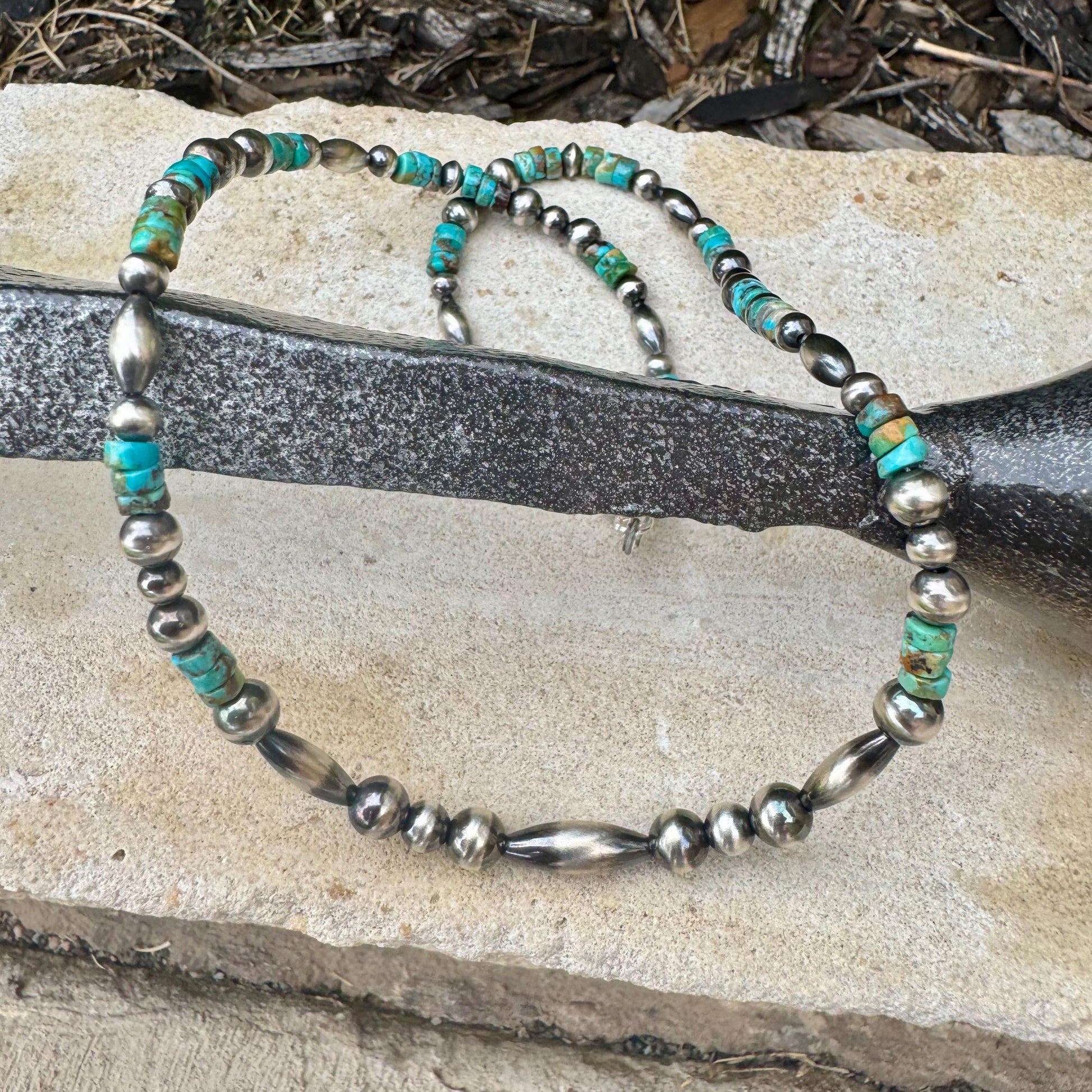 Turquoise and Navajo Pearl Necklace, Western Necklace, Sterling Silver Authentic Native Jewelry, Southwestern Necklace, Turquoise Jewelry