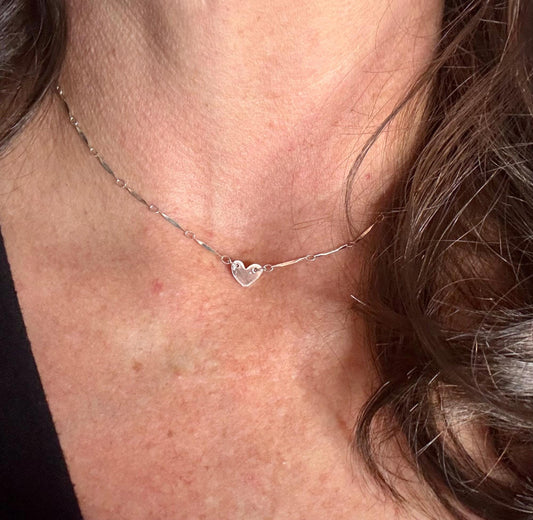 Sterling silver heart charm necklace / tiny connector pendant necklace / monogram personalized necklace