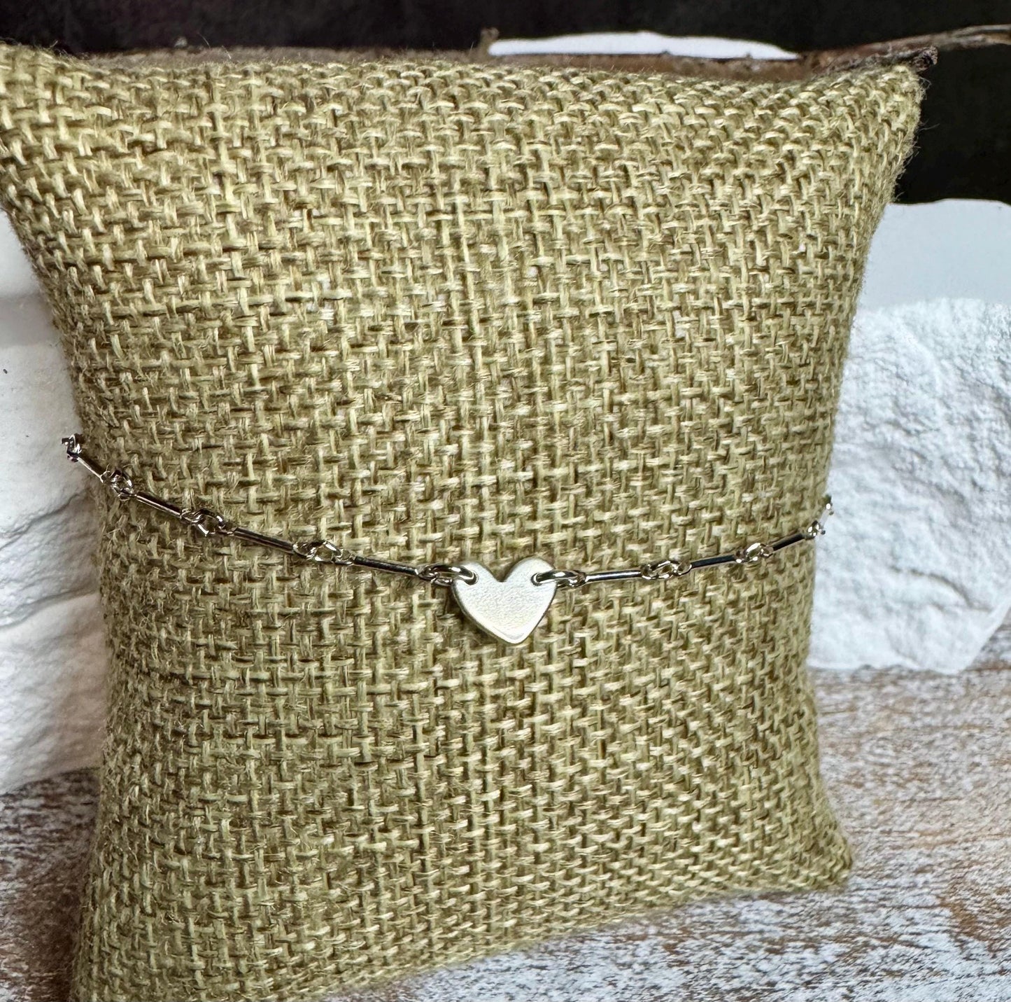 Sterling silver ankle bracelet with tiny heart connector, monogram charm ankle bracelet