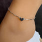 Sterling silver ankle bracelet with tiny heart connector, monogram charm ankle bracelet