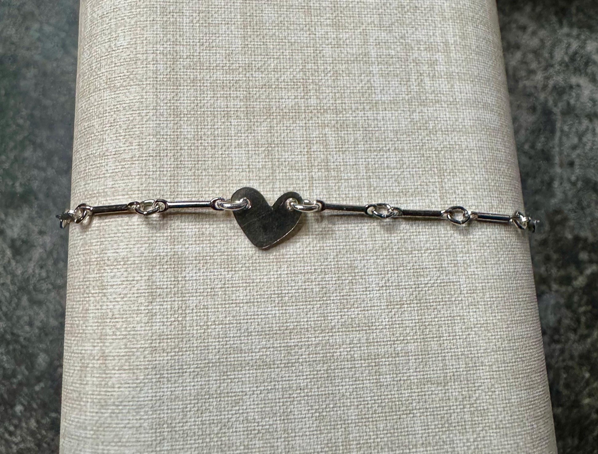 Sterling silver ankle bracelet with tiny heart connector, monogram charm ankle bracelet