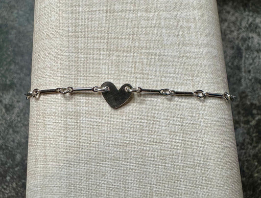 Sterling silver ankle bracelet with tiny heart connector, monogram charm ankle bracelet