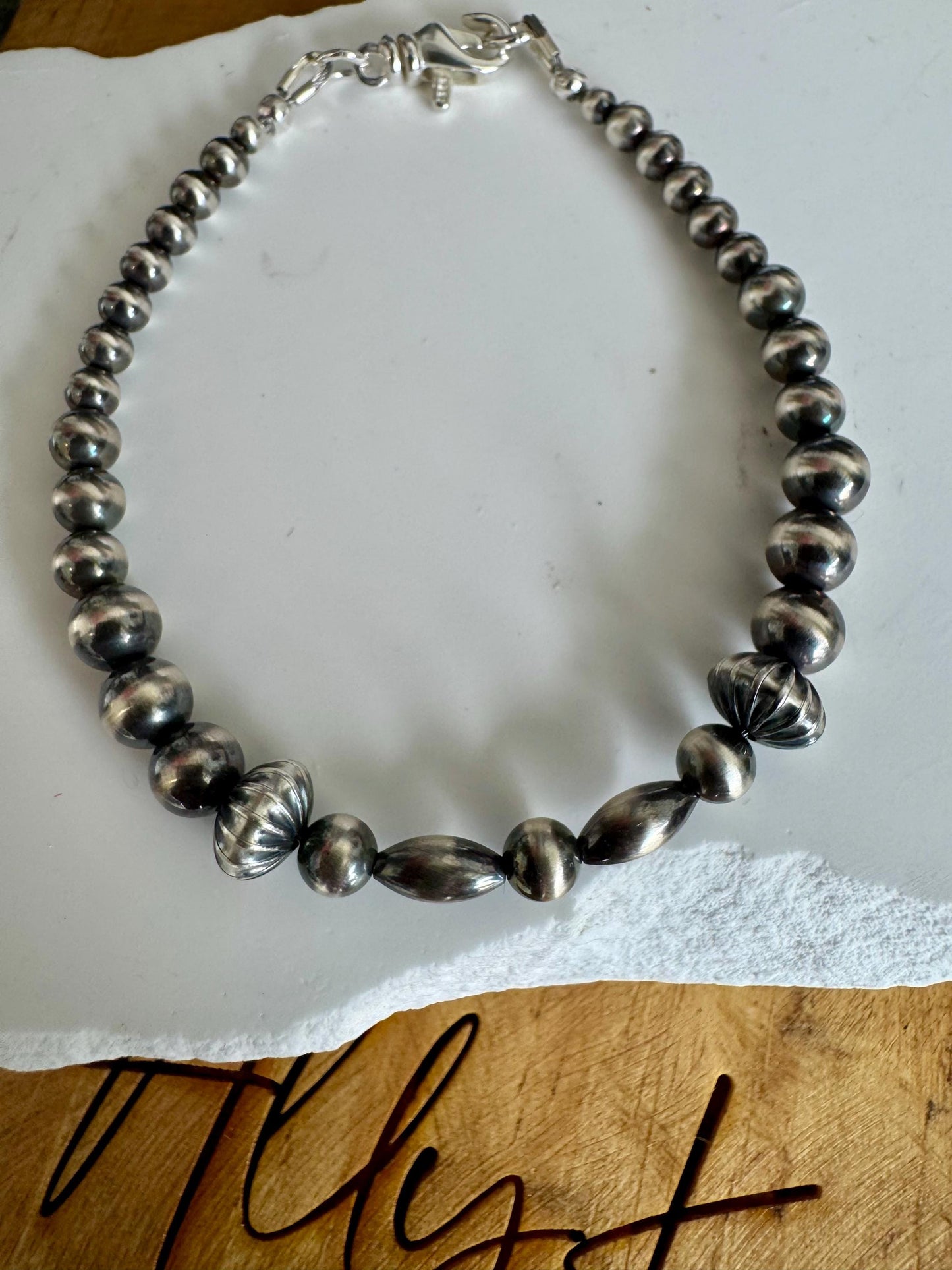Navajo pearl bracelet / sterling silver beaded bracelet