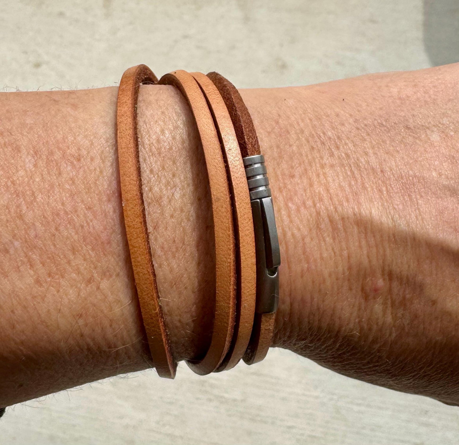 Multi leather wrap bracelet with bayonet closure/ wrap genuine leather bracelet