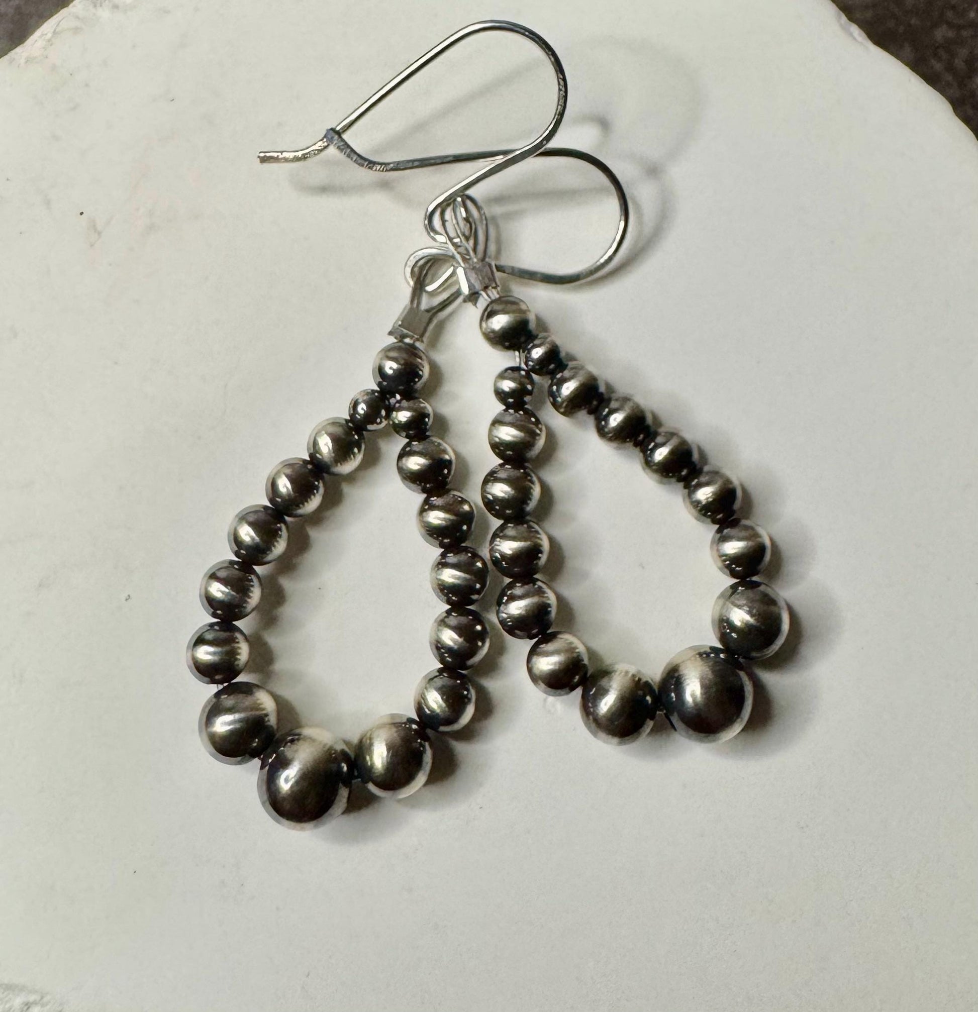 Navajo pearl hoop teardrop style, sterling silver earrings