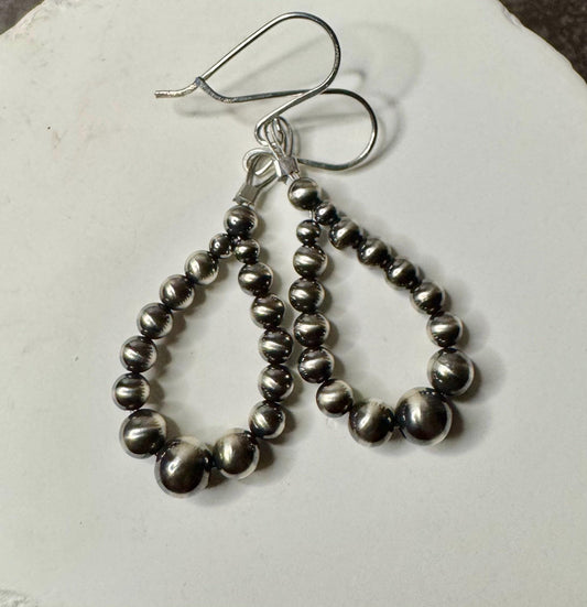 Navajo pearl hoop teardrop style, sterling silver earrings
