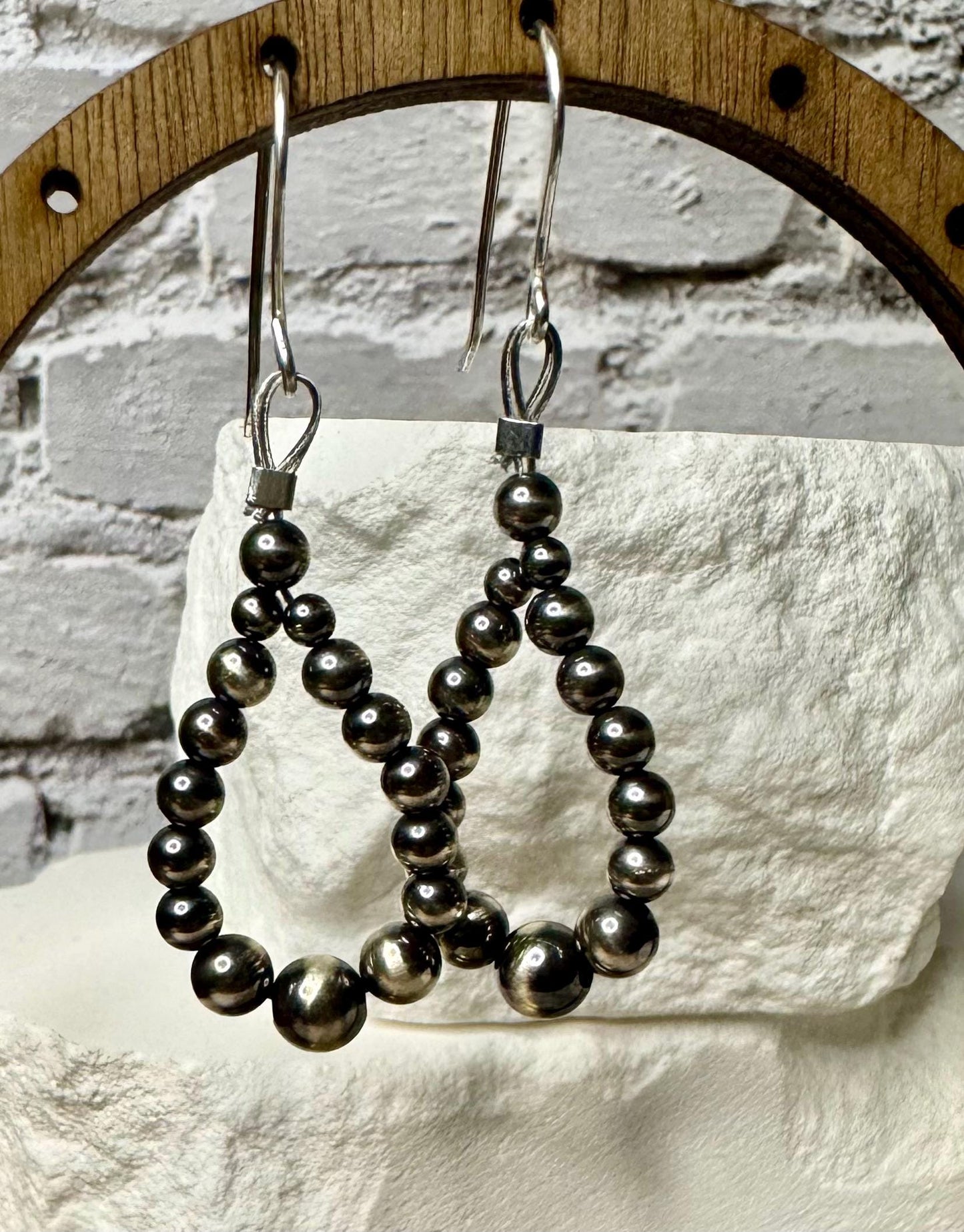 Navajo pearl hoop teardrop style, sterling silver earrings