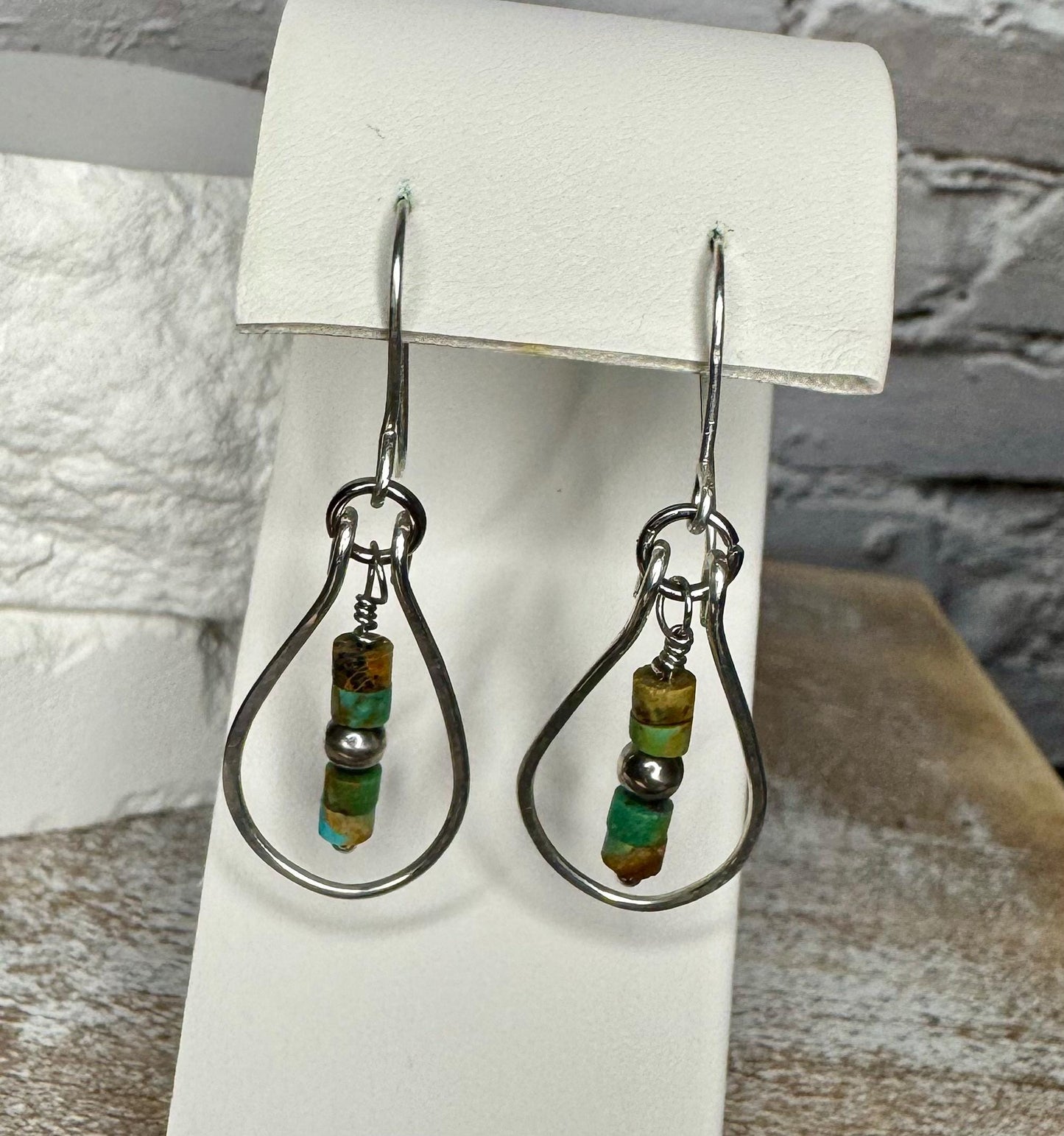 Turquoise and Navajo Pearl Earrings, Teardrop Dangle Style, Sterling Silver, Turquoise Earrings, Gift for Her