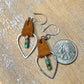 Leather earrings teardrop style with turquoise / genuine suede leather earrings
