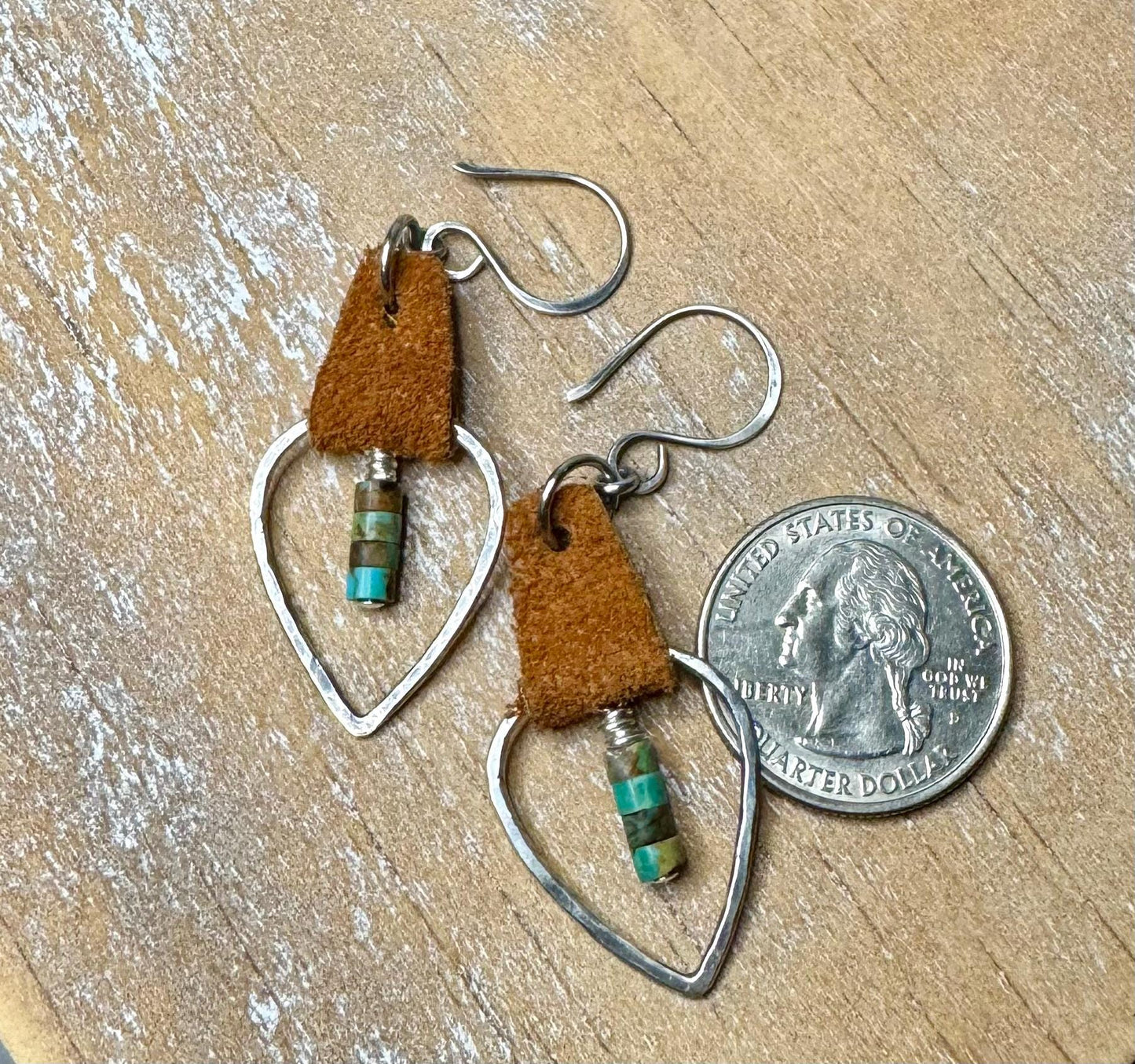 Leather earrings teardrop style with turquoise / genuine suede leather earrings