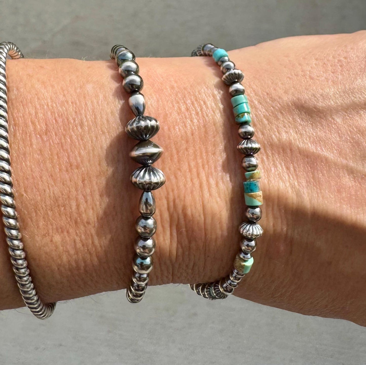 Navajo pearl bracelet / sterling silver beaded bracelet