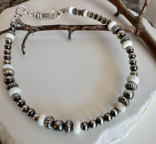 Navajo Pearl with White Turquoise bracelet / gemstone beaded sterling silver bracelet