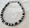 Navajo Pearl Bracelet with black onyx bracelet / sterling silver beaded gemstone bracelet