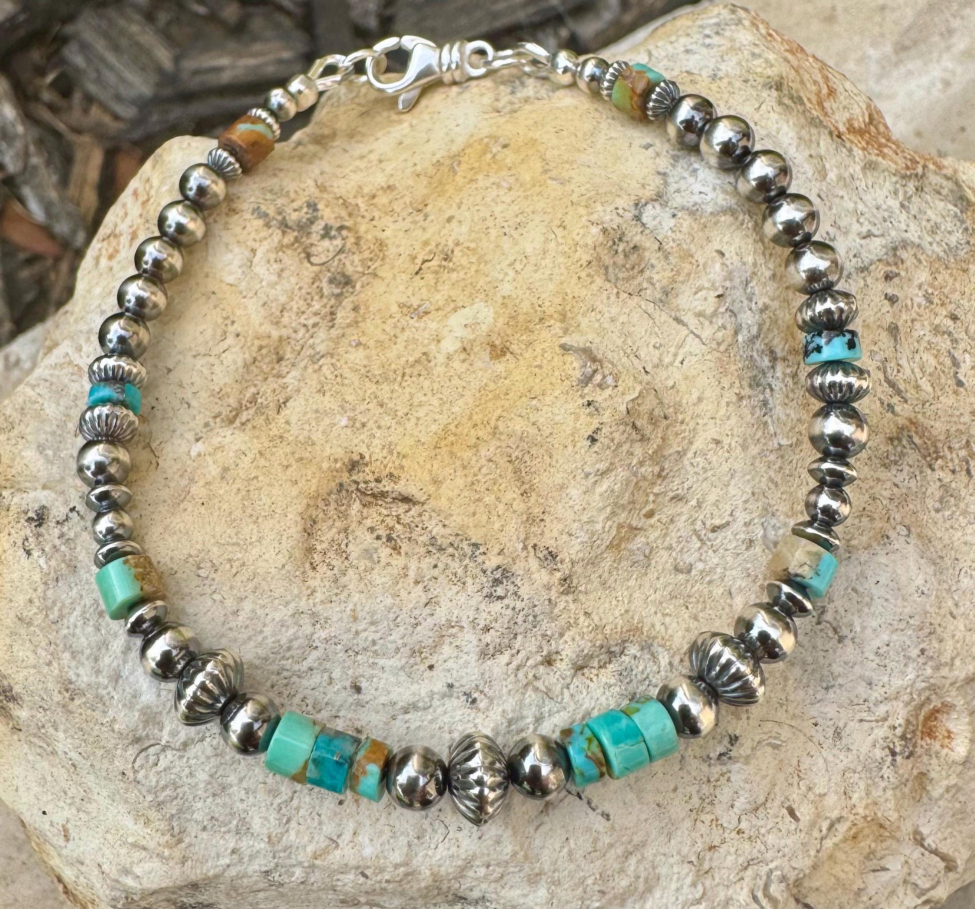 Navajo Pearl Bracelet with Kingman Blue Green Turquoise