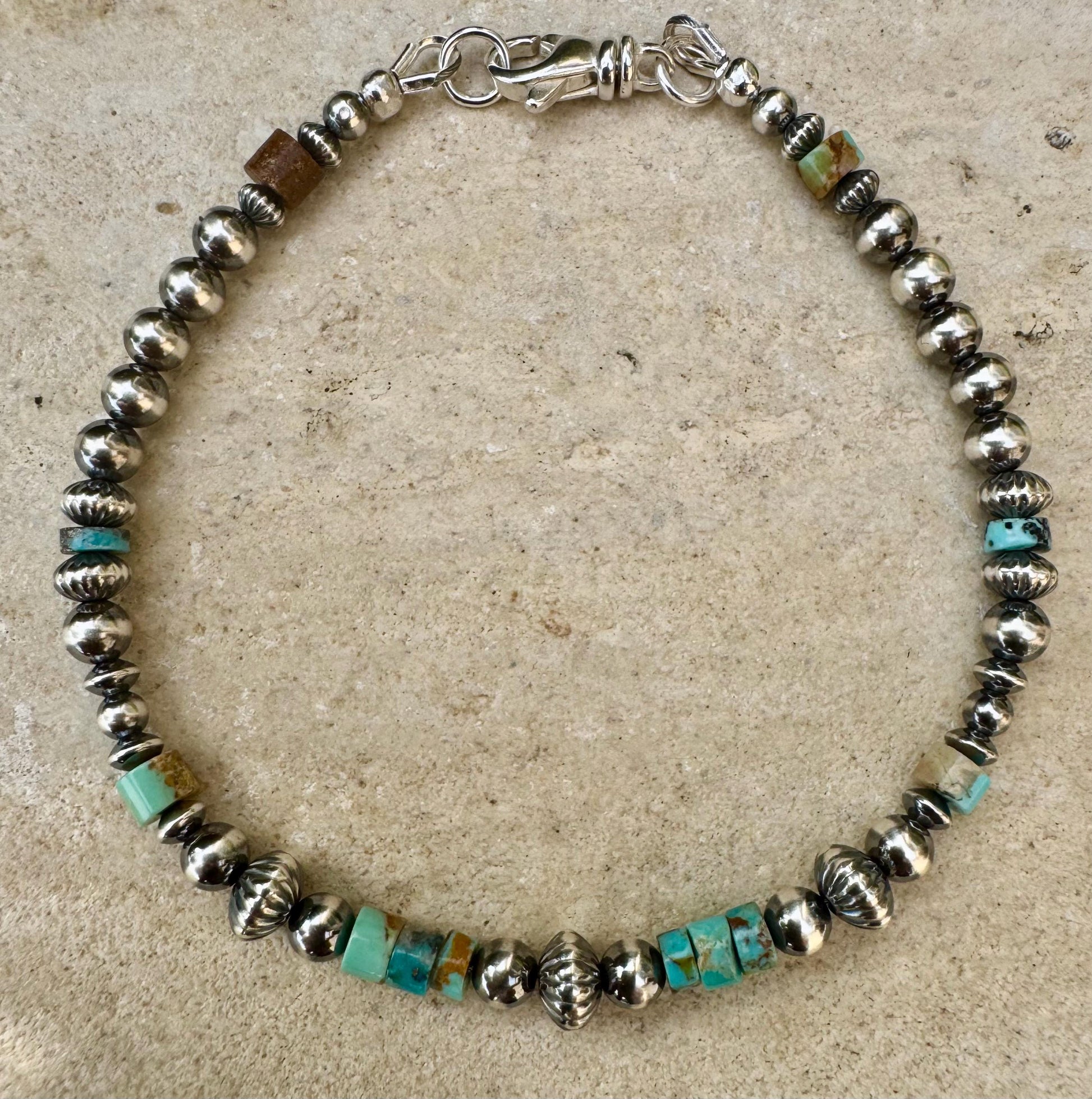 Navajo Pearl Bracelet with Kingman Blue Green Turquoise