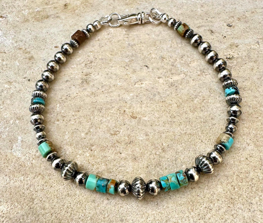 Navajo Pearl Bracelet with Kingman Blue Green Turquoise