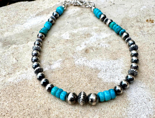 Navajo Pearls with Arizona Blue Turquoise Bracelet / Genuine Turquoise sterling silver bracelet / gemstone bracelet