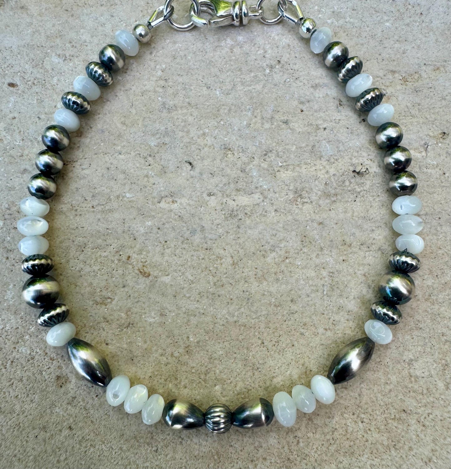 Navajo pearl bracelet with Mother of Pearl / sterling silver gemstone beaded bracelet