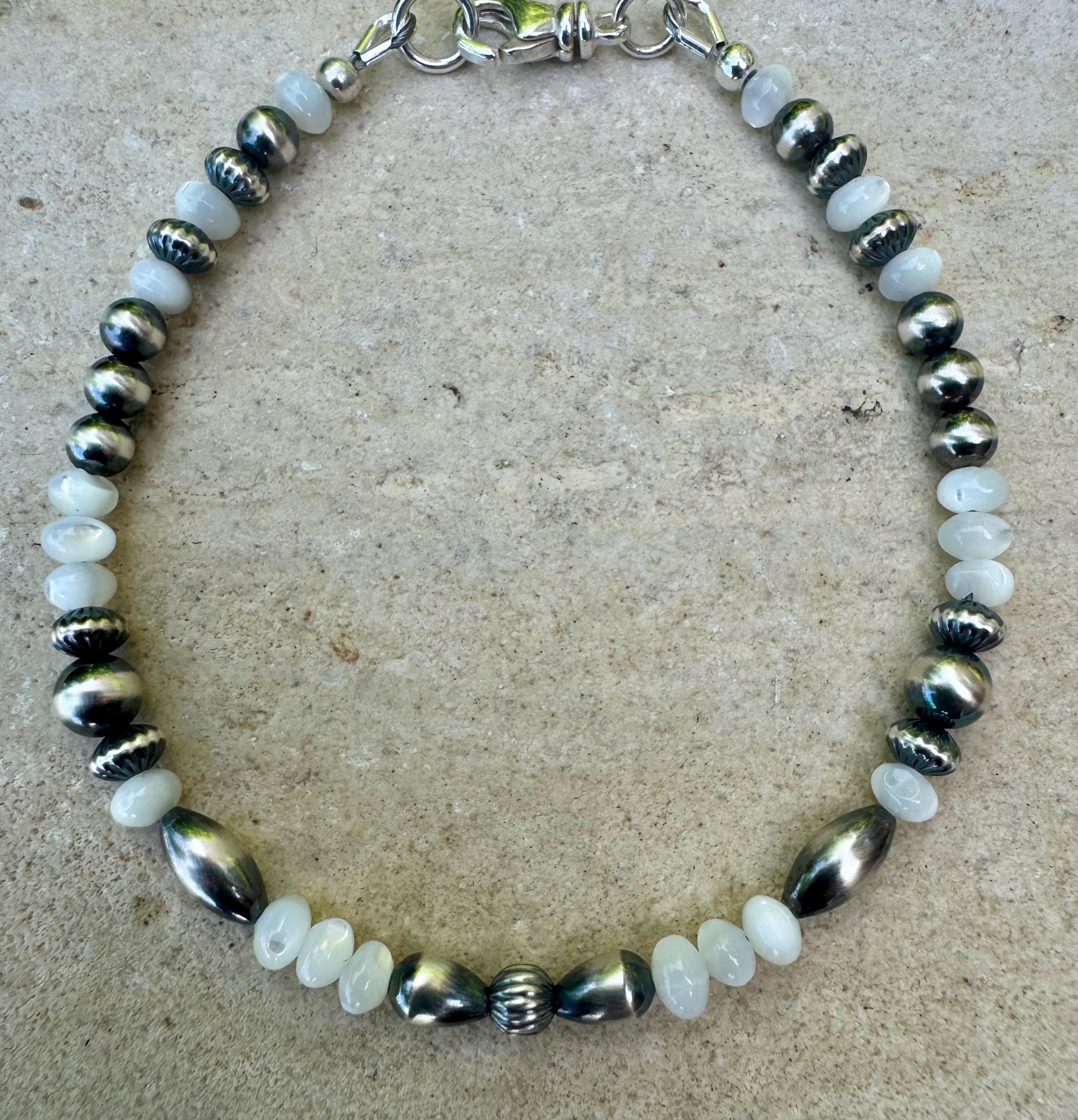 Navajo pearl bracelet with Mother of Pearl / sterling silver gemstone beaded bracelet