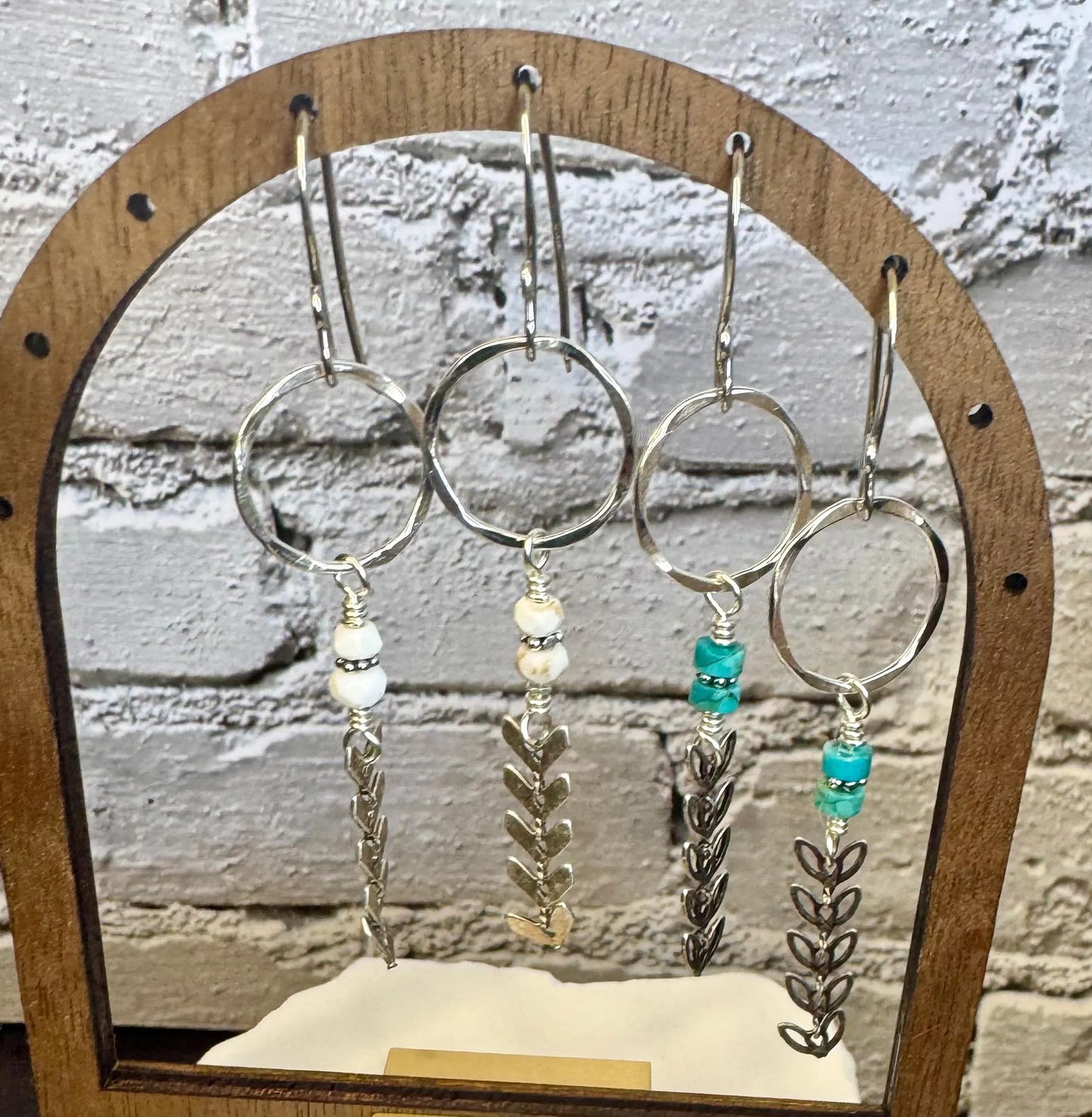 Sterling Silver Chevron Chain Circle Earrings – Turquoise & White Turquoise Options