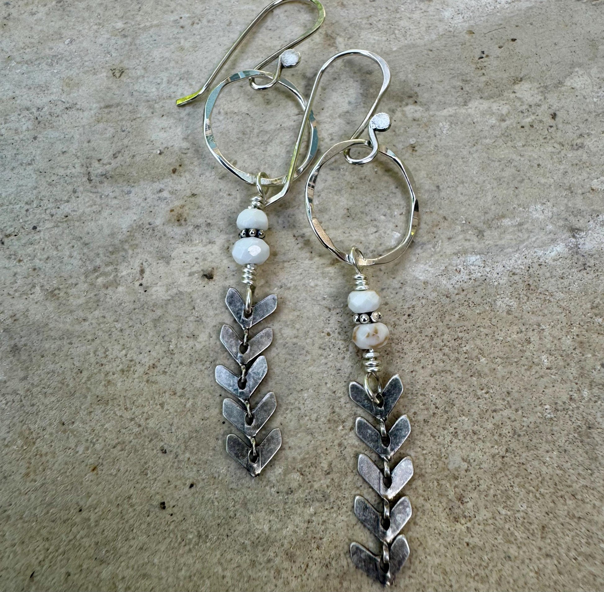 Sterling silver earrings with chain with turquoise gemstone / gemstone beaded sterling silver earrings