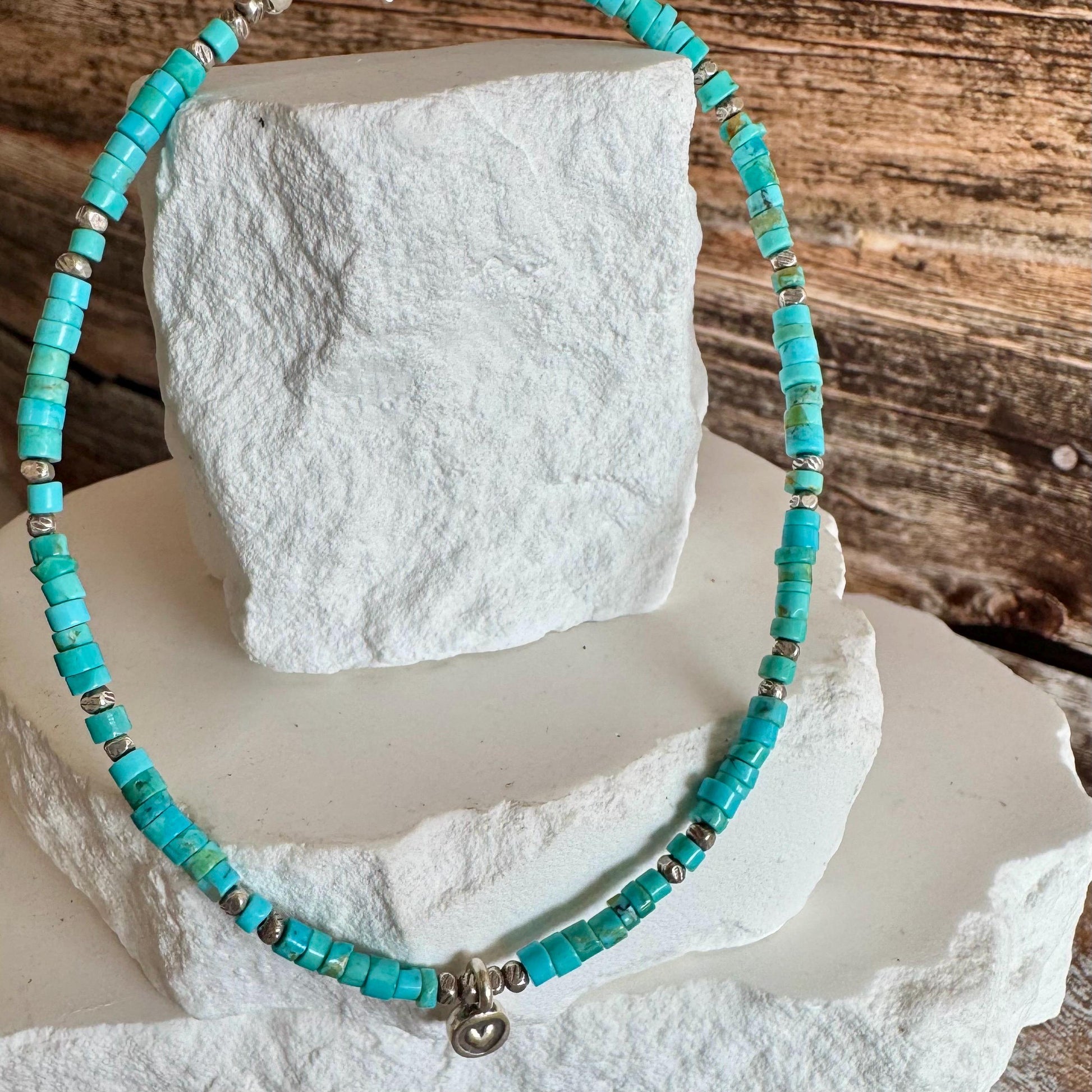 Turquoise Sterling Silver Ankle Bracelet, Heart Charm Ankle Bracelet, Sterling Ankle Jewelry, Gift for Her, Ankle Accessory, Gift Idea