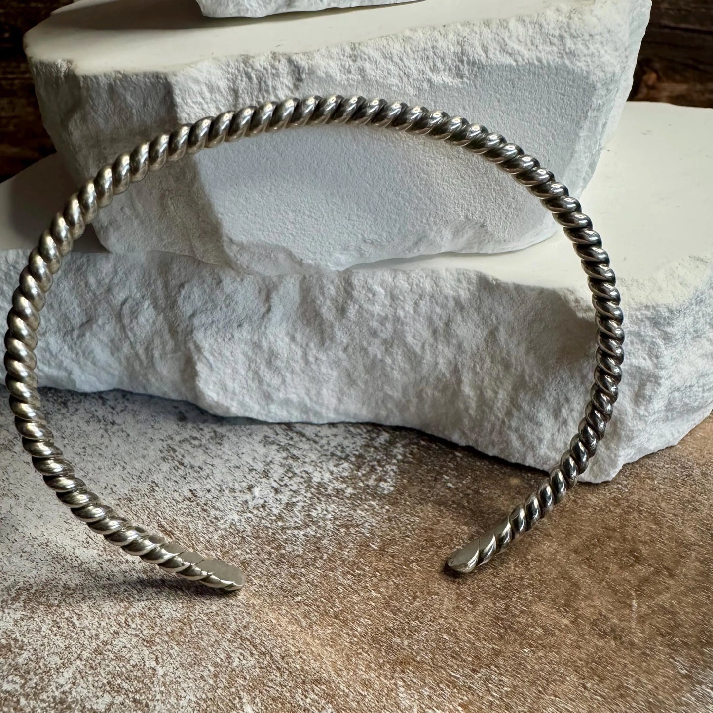 Twisted Wire Sterling Silver Cuff Bracelet | Adjustable Minimalist Rope Design