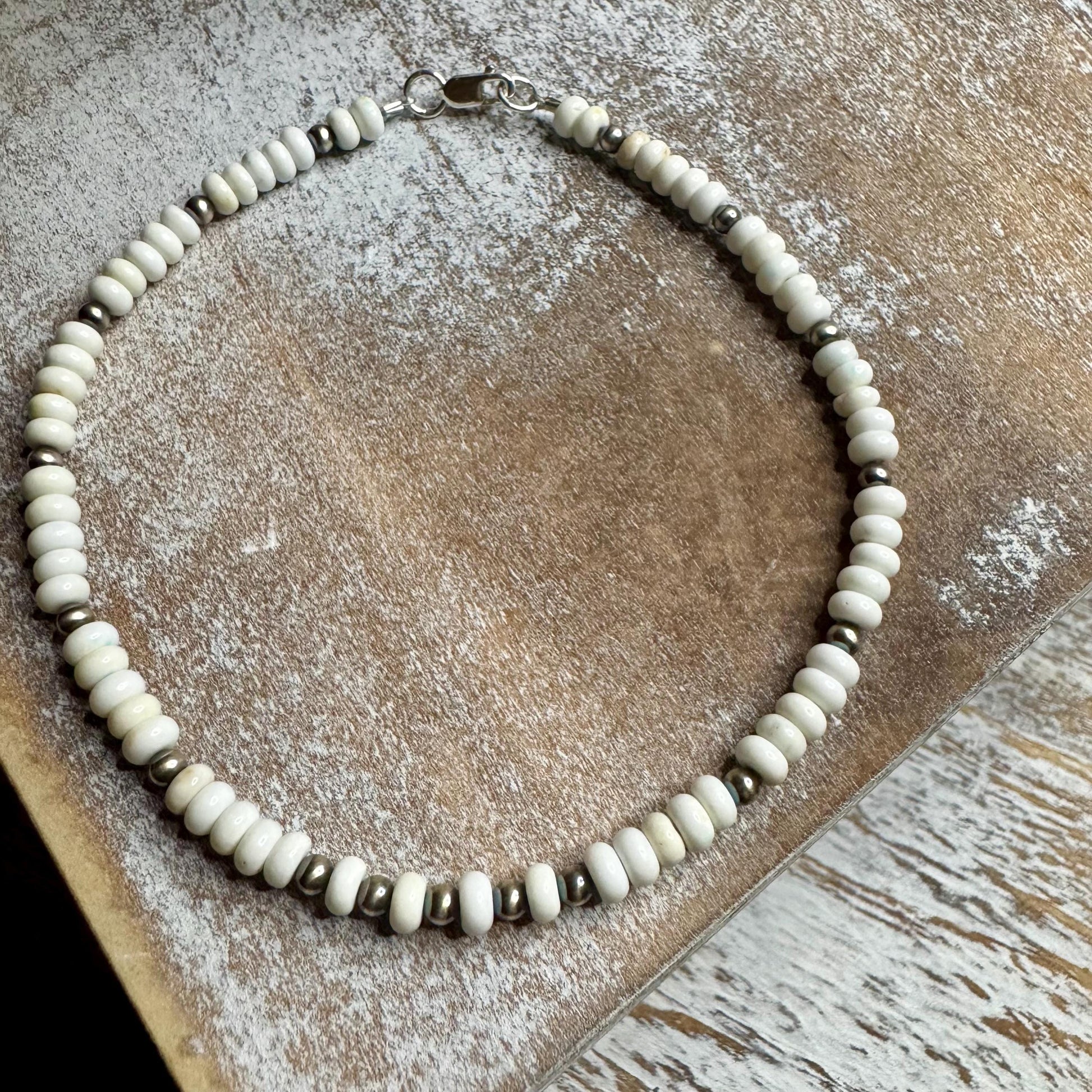Navajo Pearl and White Turquoise Anklet, Navajo Pearl Ankle Bracelet, Beaded Ankle Jewelry, Southwestern Gift, Tribal Anklet
