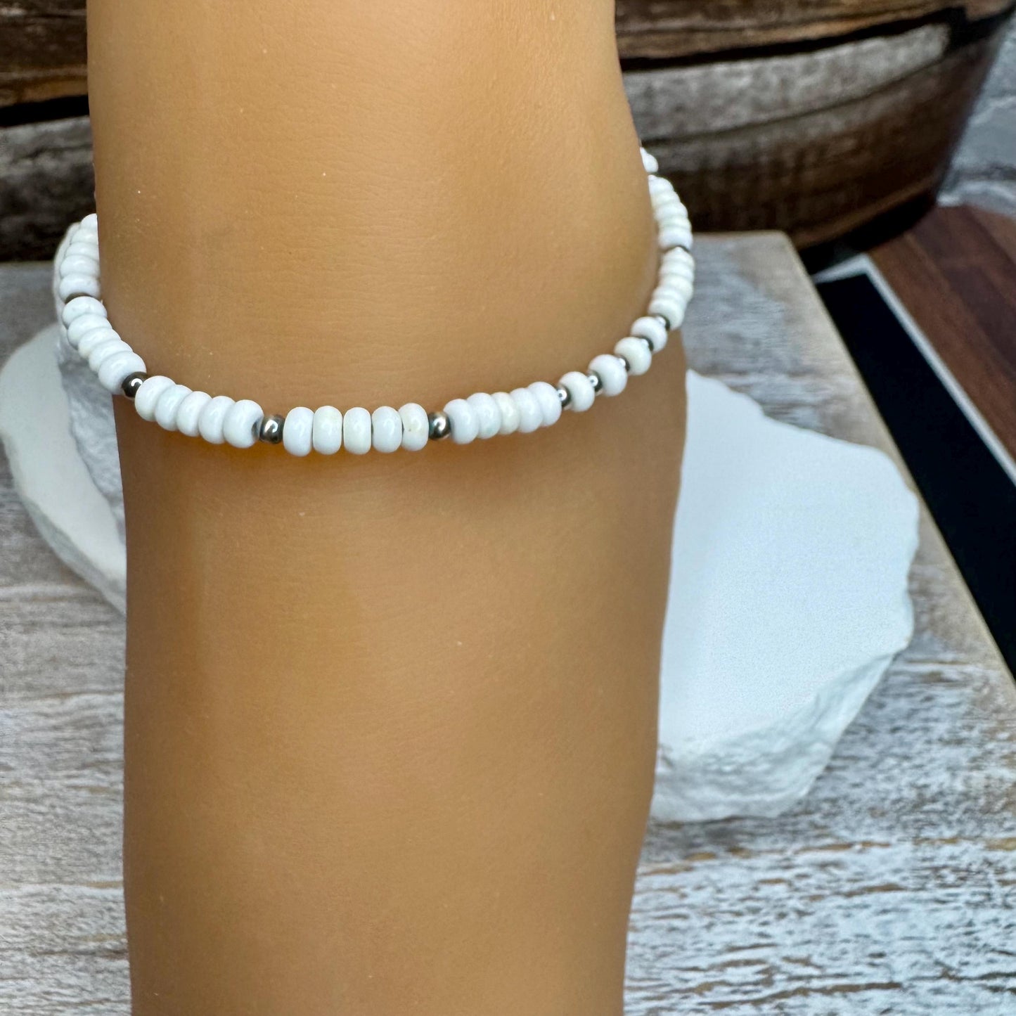 Navajo Pearl and White Turquoise Anklet, Navajo Pearl Ankle Bracelet, Beaded Ankle Jewelry, Southwestern Gift, Tribal Anklet